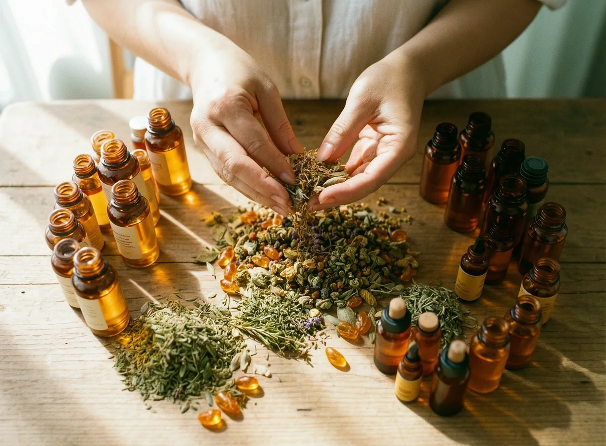 Botanical textures representing raw ingredient quality